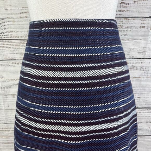 Ann Taylor Loft Skirt size 10 Navy Blue Purple Striped Tweed A Line Fringe Knee - Picture 3 of 9